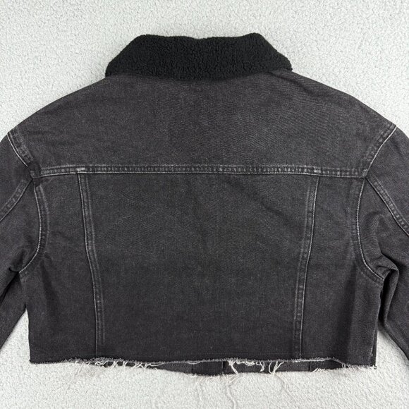 Guess Jacket Womens Small S Black Denim Colbie Sherpa Collar Cutoff Cropped Jean - Picture 3 of 10